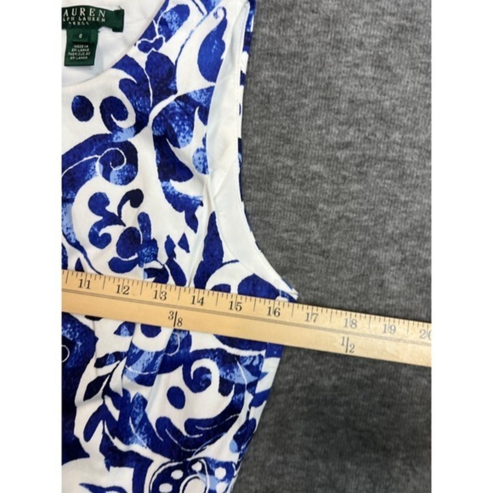 Lauren Ralph Lauren Blue White Paisley Floral Sheath Dress Sz 6 Stretch Cotton - Picture 10 of 12